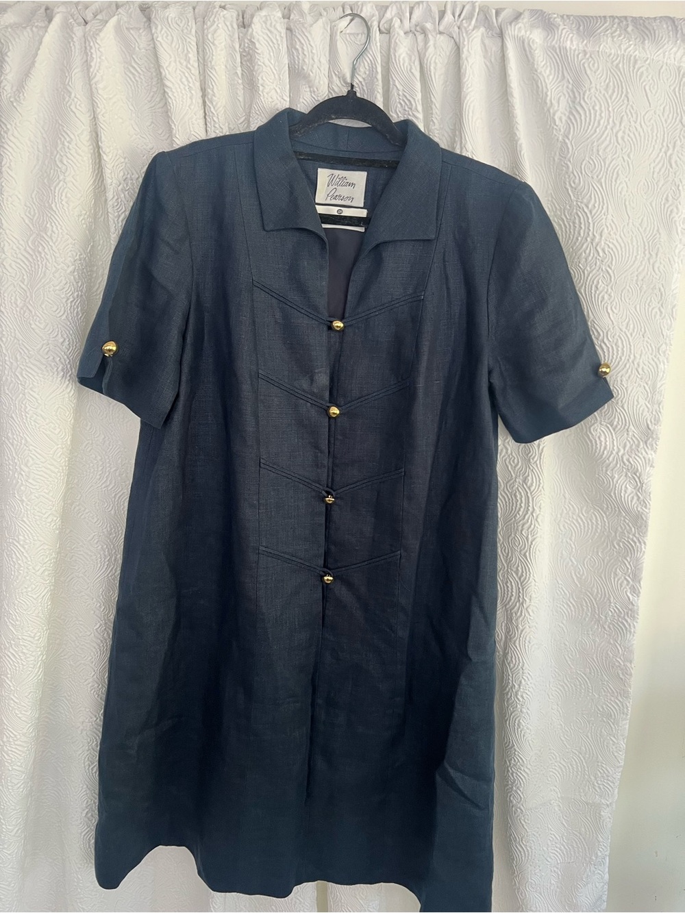 Saks Fifth Avenue Navy Short-Sleeve Midi Dress with Gold Buttons